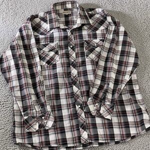 Vintage Hoofs Shirt Mens XL Black Red Grey Pearl Snap Cowboy Rodeo Western 80s